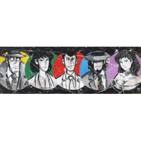 Quadro Juta Lupin Cinque Personaggi Modern Nero - realizzato a mano