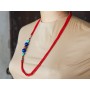 collana indiana etnica multifilo in pastadi corallo, lapis e corallo, collana etnica , bigiotteria indiana