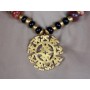 collana in argento placcato oro 24 kt con onice e corallo in stile maya azteco, collana etnica, bigiotteria etnica