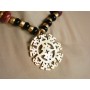 collana in argento placcato oro 24 kt con onice e corallo in stile maya azteco, collana etnica, bigiotteria etnica