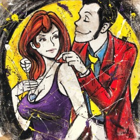 Quadro Juta Lupin III e Fujiko Un dono prezioso -realizzato a mano