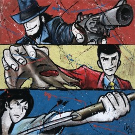 Quadro Juta Lupin III, Jigen & Goemon Trio -realizzato a mano