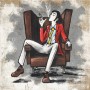 Quadro Juta Lupin relax sulla poltrona -realizzato a mano