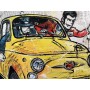 Quadro Juta Jigen e Lupin nella 500 Gialla -realizzato a mano