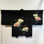 Haori giapponese anni '70 in seta nero con ventagli multicolori