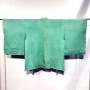 Haori giapponese in seta jacquard verde acqua con motivo di grandi crisantemi