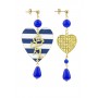 Orecchini Cuore Grande Righe Blu