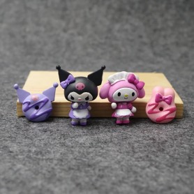 Set 2 Figure (e 4 accessori) Hello Kitty - biscotti  4cm  con My Melody, Kuromi