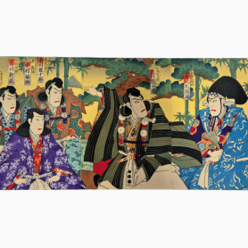 UTAGAWA KUNISADA III - L'ATTORE ICHIKAWA DANJURO DEN DRAMMA KANJINCHO - STAMPA A TRITTICO, ORGINALE DEL 1893