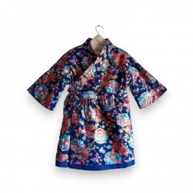 Hanfu con pattern floreale a sfondo blu 3 -7 anni