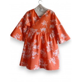 Hanfu con pattern a rose su sfondo arancione 3-7 anni