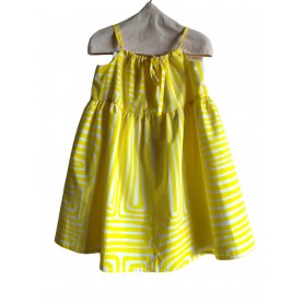 Vestito con pattern a strisce gialle su fondo bianco 2-3 anni