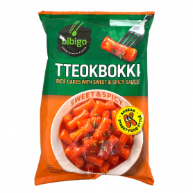 BIBIGO Tteokbokki Agrodolce Piccante Gnocchi di Riso Coreano con Condimenti 360g