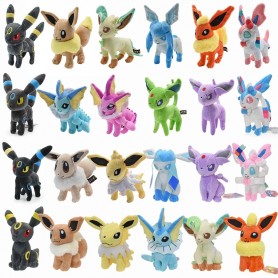 Peluche Pokémon Eevee e tutte le sue evoluzioni con Umbreon, Flareon, Jolteon, Glaceon, Vaporeon, Sylvion, Espeon