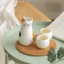 Set da Sake o Tè Giapponese con Gatto Maneki Neko - Ceramica bianca