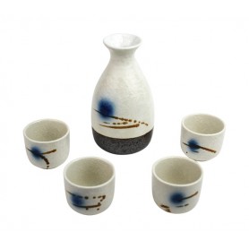 Set da Sake in ceramica per 4 persone - bianco e marrone