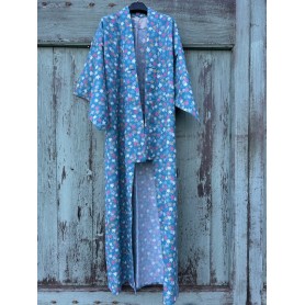 Kimono vintage originale Giapponese celeste in lana - Pezzo unico